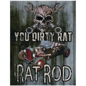 A rat rod poster with a skull and wrenches