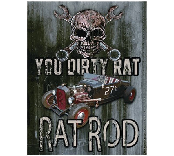 A rat rod poster with a skull and wrenches