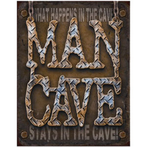 A man cave sign with metal letters on it.