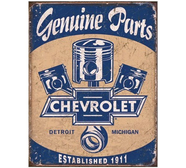 A sign that says genuine parts chevrolet.