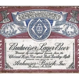 A budweiser beer sign with an old-fashioned design.