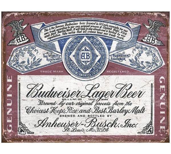 A budweiser beer sign with an old-fashioned design.