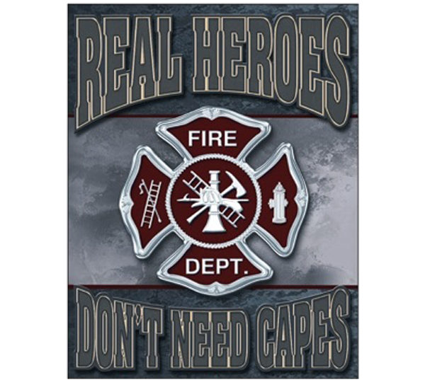 A fire department logo with the words " real heroes don 't need capes ".