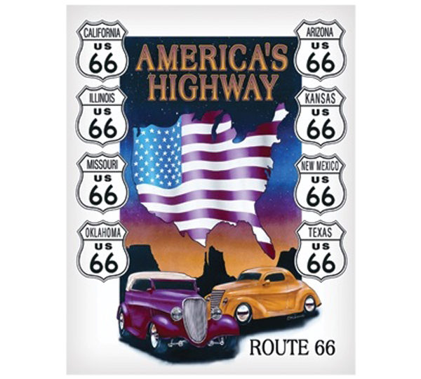 A poster of an old route 6 6 road trip.