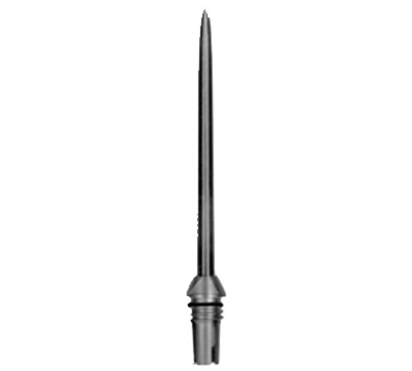 A close up of a metal tip on top of a white background