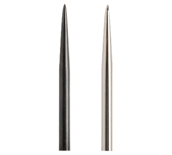 A pair of needles are shown side by side.