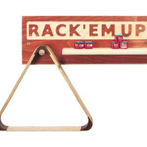 A rack ' em up triangle game with wooden racks