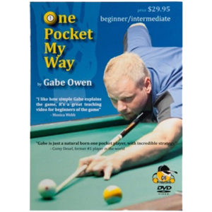 A man playing pool on the cover of one pocket my way.