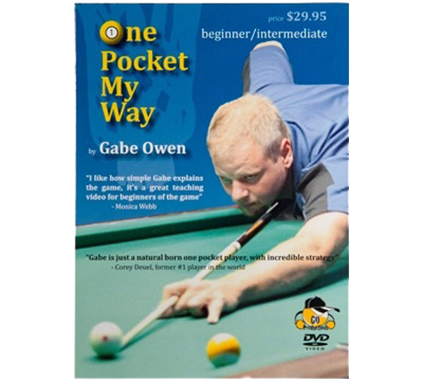 A man playing pool on the cover of one pocket my way.