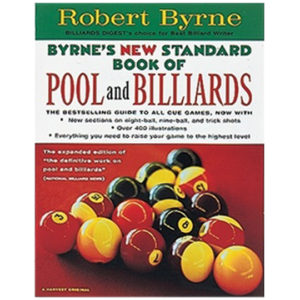 A book cover with fruit and the words " robert byrne 's new standard book of pool and billiards ".