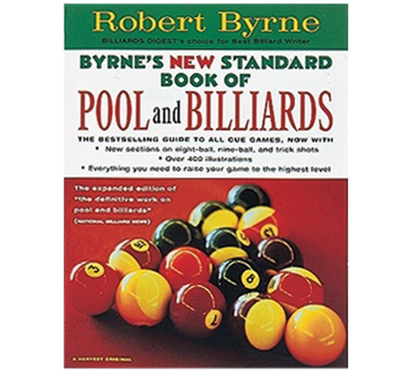 A book cover with fruit and the words " robert byrne 's new standard book of pool and billiards ".