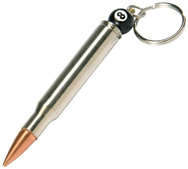 A bullet keychain with a ball point pen.