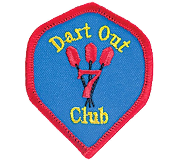 A blue and red patch with three darts in the center.