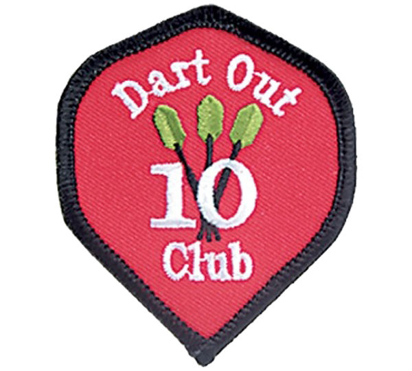 A red and black patch with three green arrows.