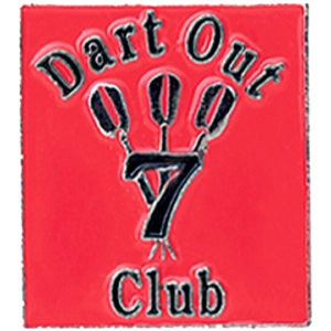 A red sign with the words dart out 7 club written in black.