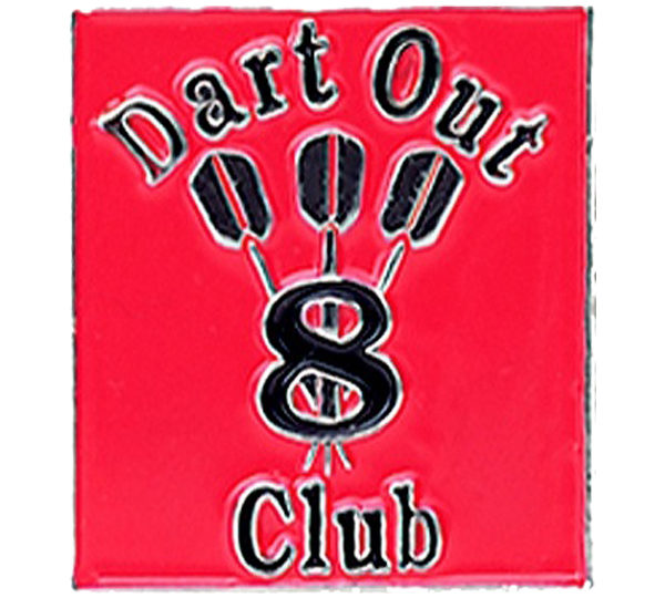 A red sign with darts on it.