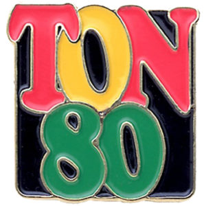 A pin that says ton 8 0 on it.