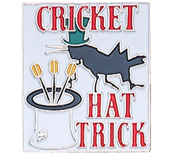 A white sign with the words " cricket hat trick ".