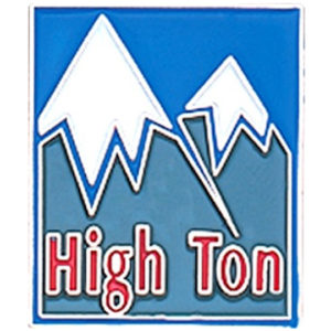 A blue and white picture of mountains with the words " high ton ".