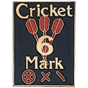 A pin that says cricket 6 mark on it