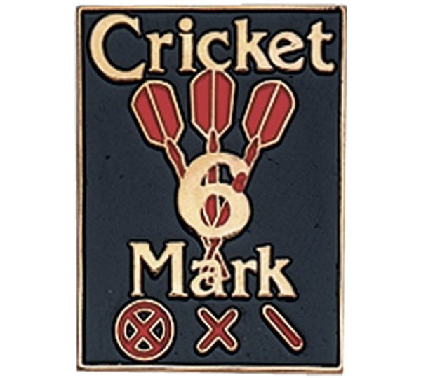 A pin that says cricket 6 mark on it