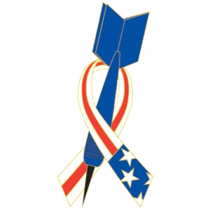 A red, white and blue ribbon with an american flag design.