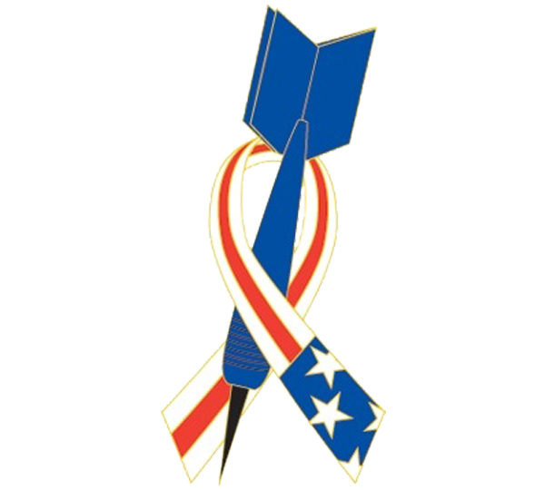 A red, white and blue ribbon with an american flag design.