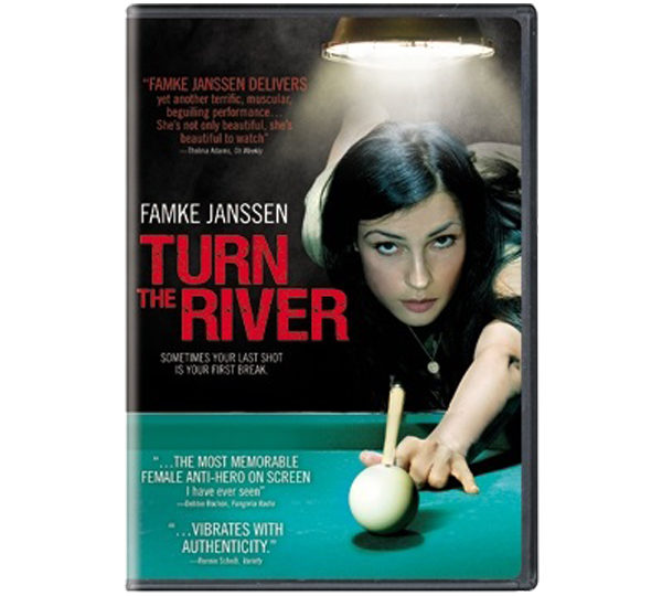 A woman is playing pool on the cover of a movie.