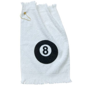 A towel with the number eight on it.