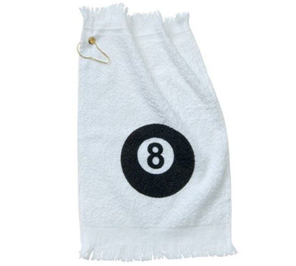 A towel with the number eight on it.