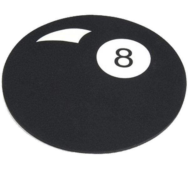 A black and white picture of an eight ball.