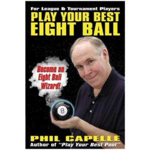 A book cover with a man holding an eight ball.