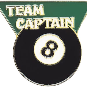 A team captain pin with an eight ball on it.