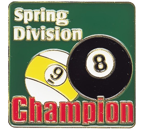 A pin with the words spring division and champion on it.