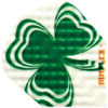 A green and white shamrock shaped dart board.