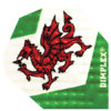 A picture of a red dragon on a green and white background.