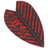 A red and black leaf shaped dart board.