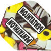 A close up of two candies with the words " prohibition " and " caution ".