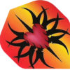 A red and yellow flying disk with black flames.