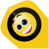 A yellow and black circle with a smiley face on it.