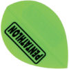 A neon green plastic wing with black lettering.