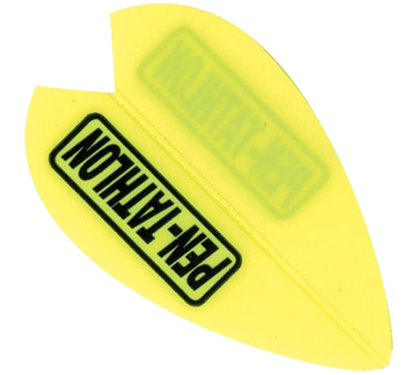 A yellow plastic wing with a sticker on it.