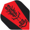 A red and black card with a leaf on it