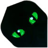 A black and green cat eye design on a black background.