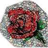 A red rose is shown in the middle of a mosaic.