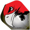 A red and white bird with the word harrows written underneath it.