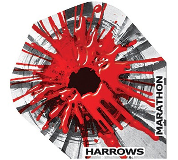 A red and black logo for the marathon of harrows.