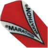 A red and white kite shaped flight with the word marathon on it.