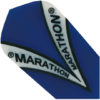 A blue and white picture of a large marathon logo.