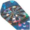 A dart board with many different colors of glass.